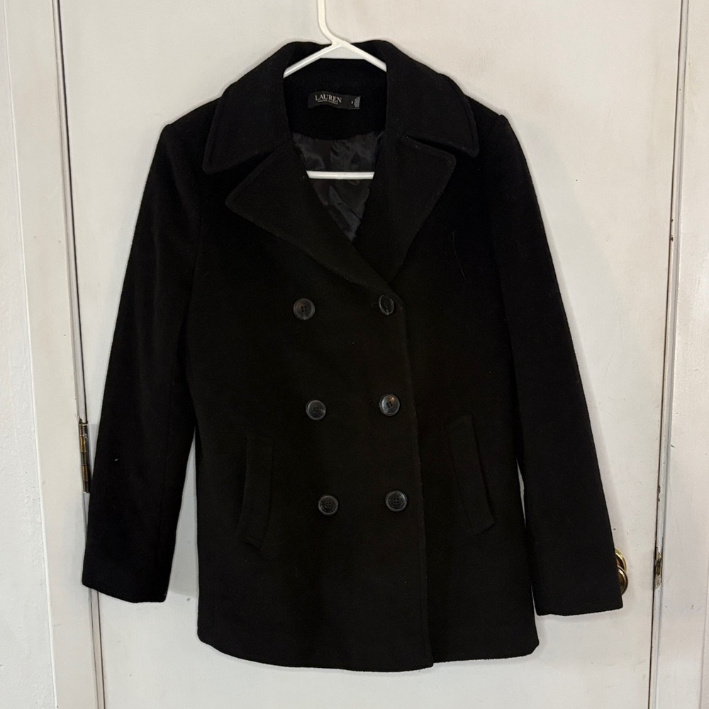 Ralph Lauren Black Label black wool blend double breasted pea coat Size 8